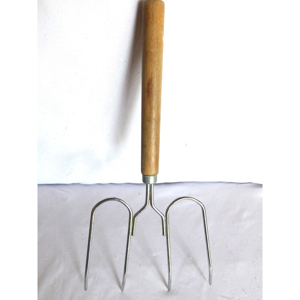 (1) 4 Prong Steel Meat Poultry Roast Turkey Lifting Fork w/ Wood Handle